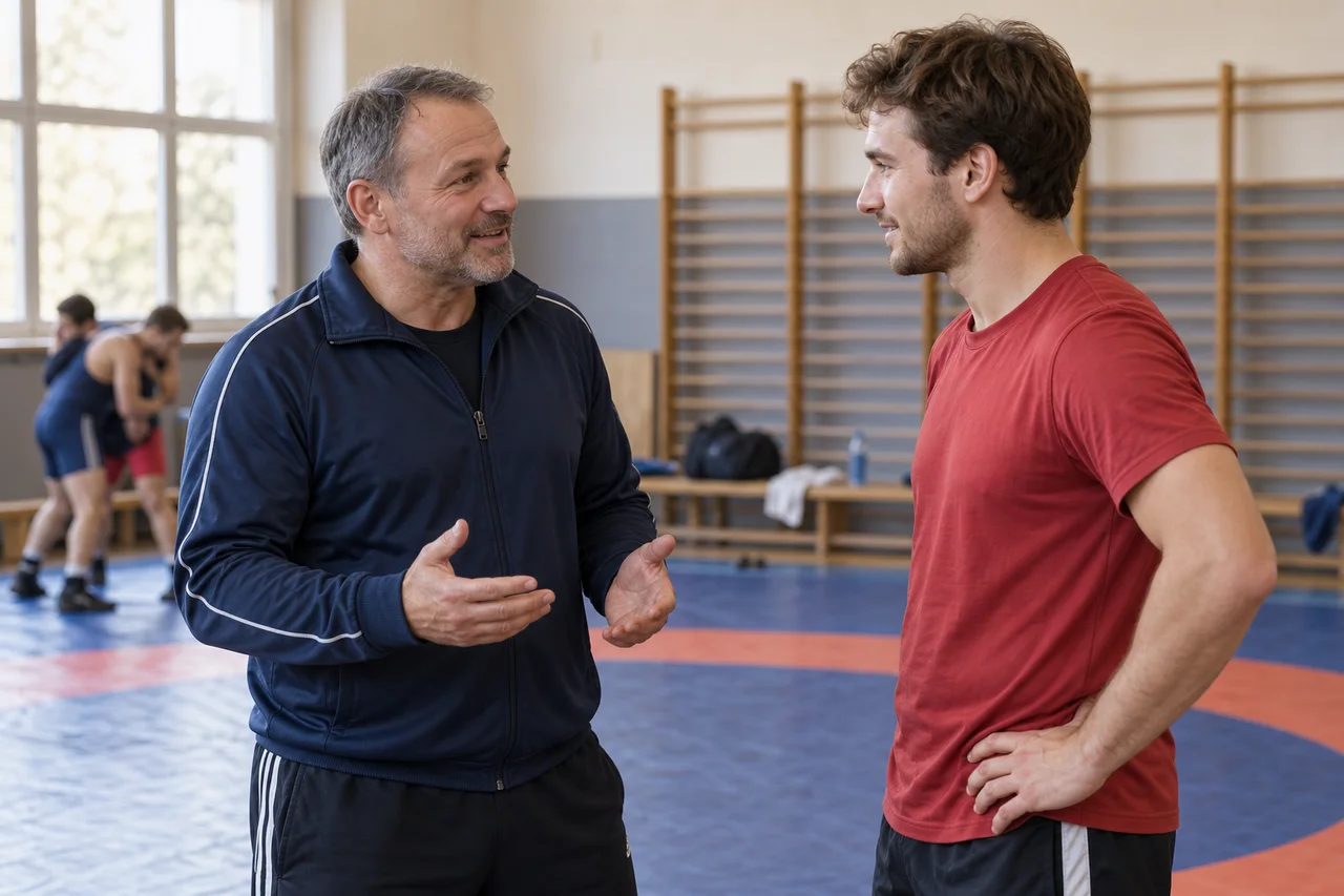 AI: Ein Interessent spricht mit einem Trainer.